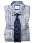  Slim Fit Non-iron Prince Of Wales Grey And Aqua Cotton Dress Shirt French Cuff Size 14.5/33 By Charles Tyrwhitt