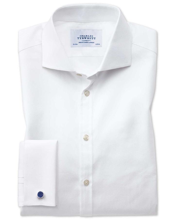 Charles Tyrwhitt Extra Slim Fit Spread Collar Egyptian Cotton Cavalry Twill White Dress Shirt Single Cuff Size 16/33 By Charles Tyrwhitt