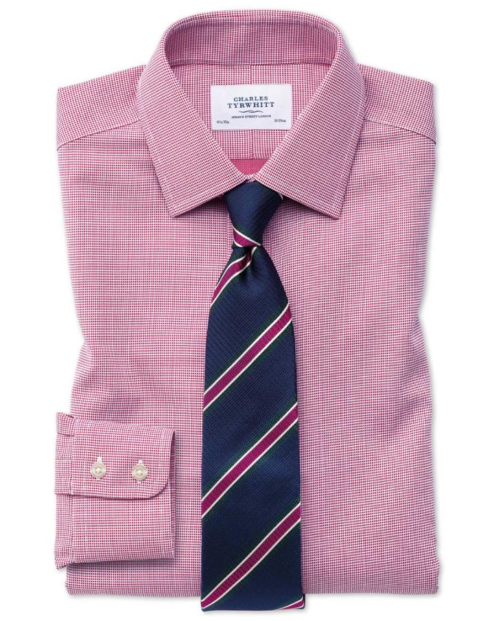  Slim Fit Non-iron Square Weave Magenta Cotton Dress Shirt French Cuff Size 14.5/33 By Charles Tyrwhitt