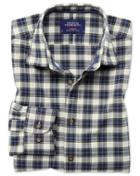 Charles Tyrwhitt Slim Fit Heather Plaid Silver And Blue Check Cotton Casual Shirt Single Cuff Size Xl By Charles Tyrwhitt