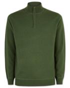  Dark Green Merino Cashmere Zip Neck Cotton/cashmere Sweater Size Large By Charles Tyrwhitt