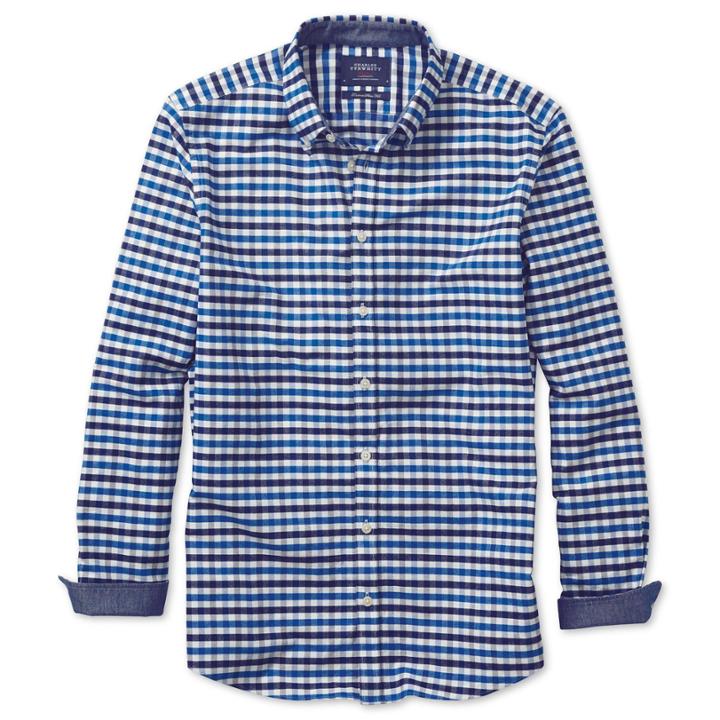 Charles Tyrwhitt Charles Tyrwhitt Navy And Blue Gingham Washed Oxford Extra Slim Fit Shirt (l)