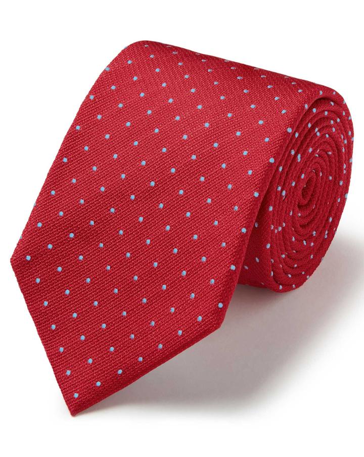  Red And Sky Silk Textured Spot Stain Resistant Classic Tie By Charles Tyrwhitt