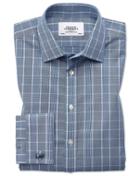 Charles Tyrwhitt Slim Fit Non-iron Prince Of Wales Navy Blue And White Cotton Dress Casual Shirt French Cuff Size 14.5/33 By Charles Tyrwhitt
