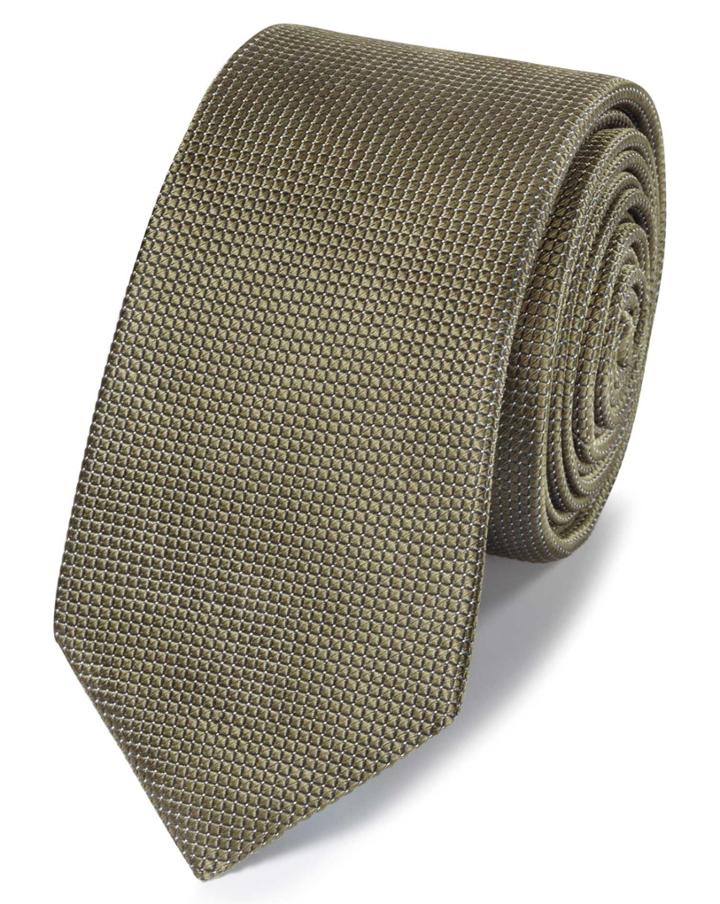  Olive Mini Pindot Slim Silk Tie By Charles Tyrwhitt