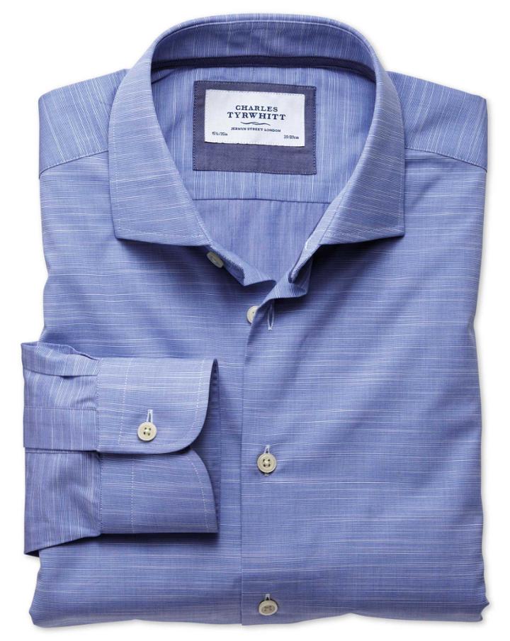 Charles Tyrwhitt Charles Tyrwhitt Slim Fit Semi-cutaway Collar Business Casual Slub Cotton Blue Shirt