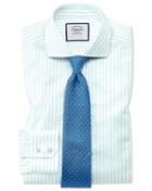 Charles Tyrwhitt Extra Slim Fit Spread Collar Textured Stripe Green And White Cotton Dress Shirt Single Cuff Size 14.5/32 By Charles Tyrwhitt