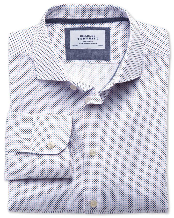 Charles Tyrwhitt Slim Fit Semi-spread Collar Business Casual Blue And Red Spot Print Egyptian Cotton Dress Shirt Single Cuff Size 16/36 By Charles Tyrwhitt