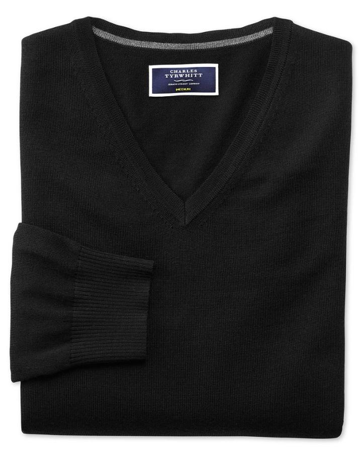 Charles Tyrwhitt Black Merino Wool V-neck Sweater Size Large By Charles Tyrwhitt