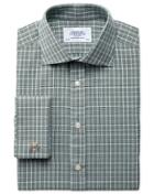 Charles Tyrwhitt Extra Slim Fit Prince Of Wales Basketweave Green Cotton Dress Shirt Single Cuff Size 15/35 By Charles Tyrwhitt