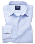  Slim Fit Sky Blue Soft Texture Herringbone Cotton Casual Shirt Single Cuff Size Large By Charles Tyrwhitt