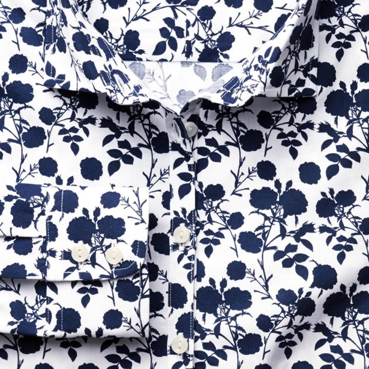 Charles Tyrwhitt Charles Tyrwhitt Women's Semi-fitted Pretty Floral Print Navy And White Cotton Shirt Size 6