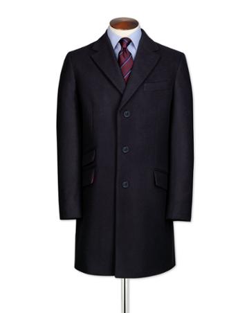  Navy Italian Wool And Cashmere Epsom Overwool/cashmere Coat Size 36 By Charles Tyrwhitt
