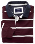 Charles Tyrwhitt Charles Tyrwhitt Wine And White Stripe Long Sleeve Rugby Cotton Shirt Size Xs