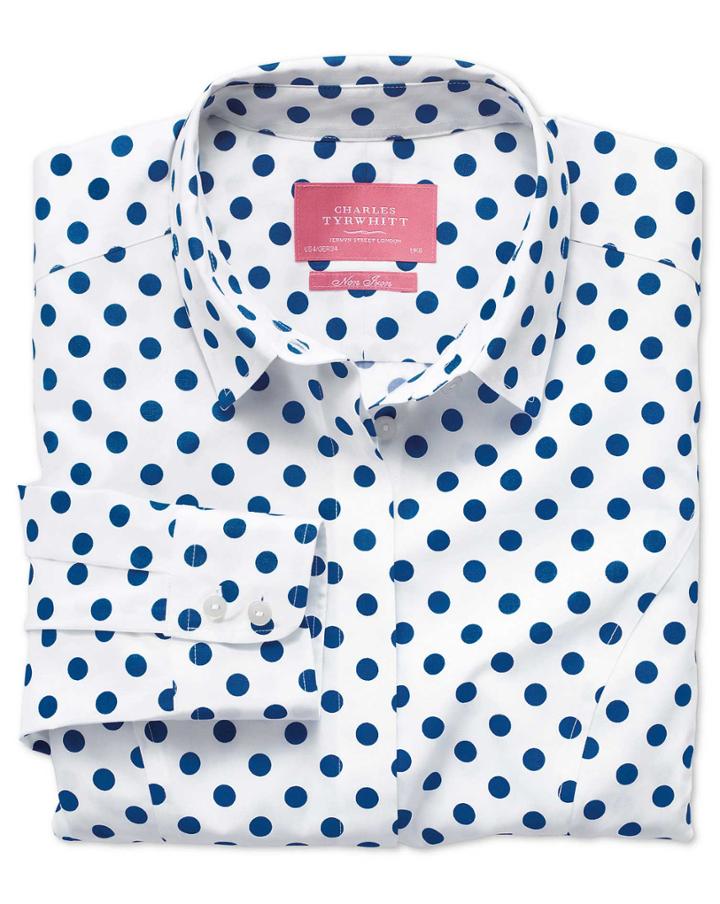 Charles Tyrwhitt Charles Tyrwhitt Women's Semi-fitted Non-iron Cotton Spot Printed Royal Blue Shirt