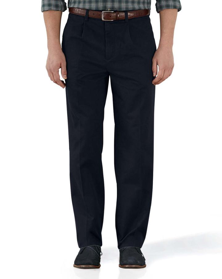  Navy Classic Fit Single Pleat Washed Cotton Chino Pants Size W32 L32 By Charles Tyrwhitt