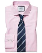  Classic Fit Non-iron Tyrwhitt Cool Poplin Pink Stripe Cotton Dress Shirt Single Cuff Size 15.5/33 By Charles Tyrwhitt