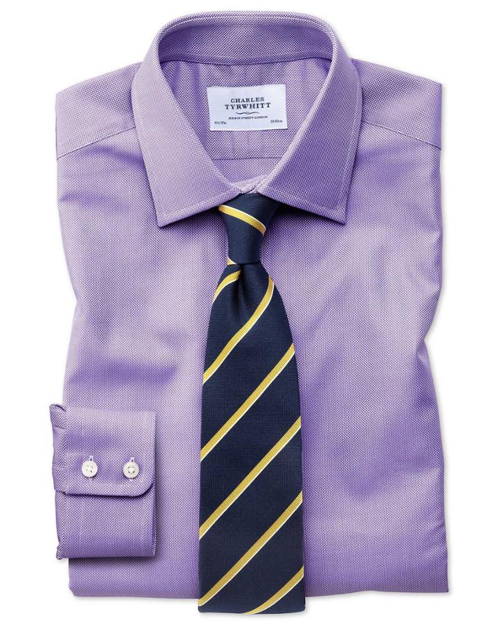  Classic Fit Egyptian Cotton Royal Oxford Lilac Dress Shirt French Cuff Size 16.5/34 By Charles Tyrwhitt