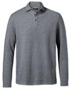  Black And White Long Sleeve Textured Cotton Polo Size Medium By Charles Tyrwhitt