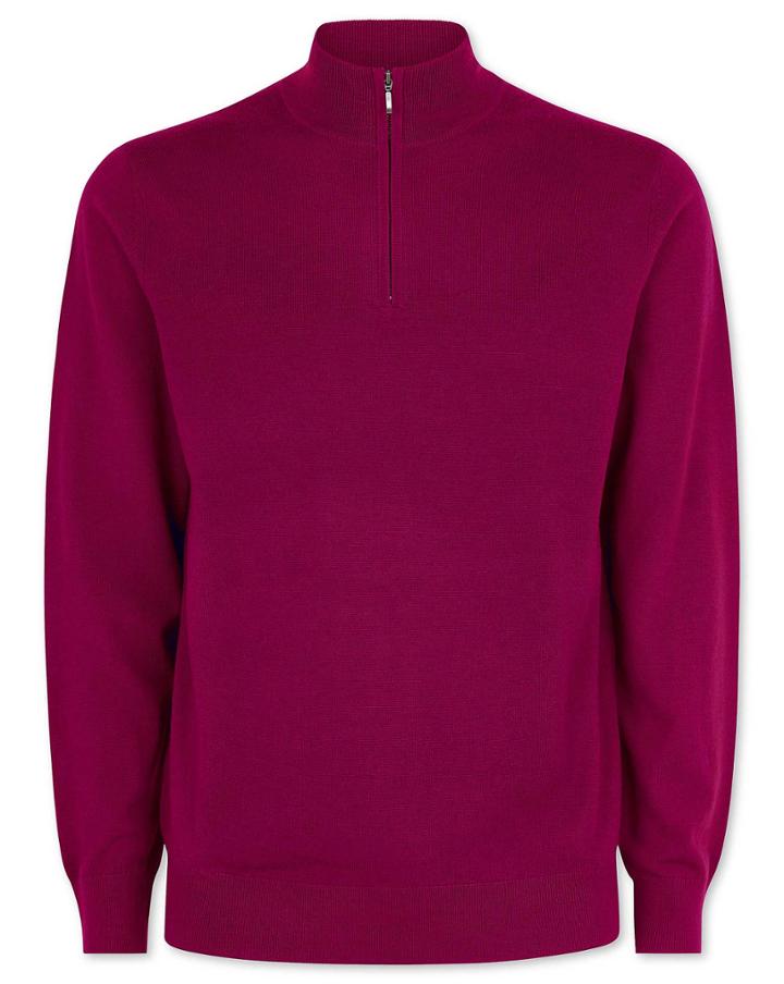  Dark Pink Merino Zip Neck Wool Sweater Size Large By Charles Tyrwhitt