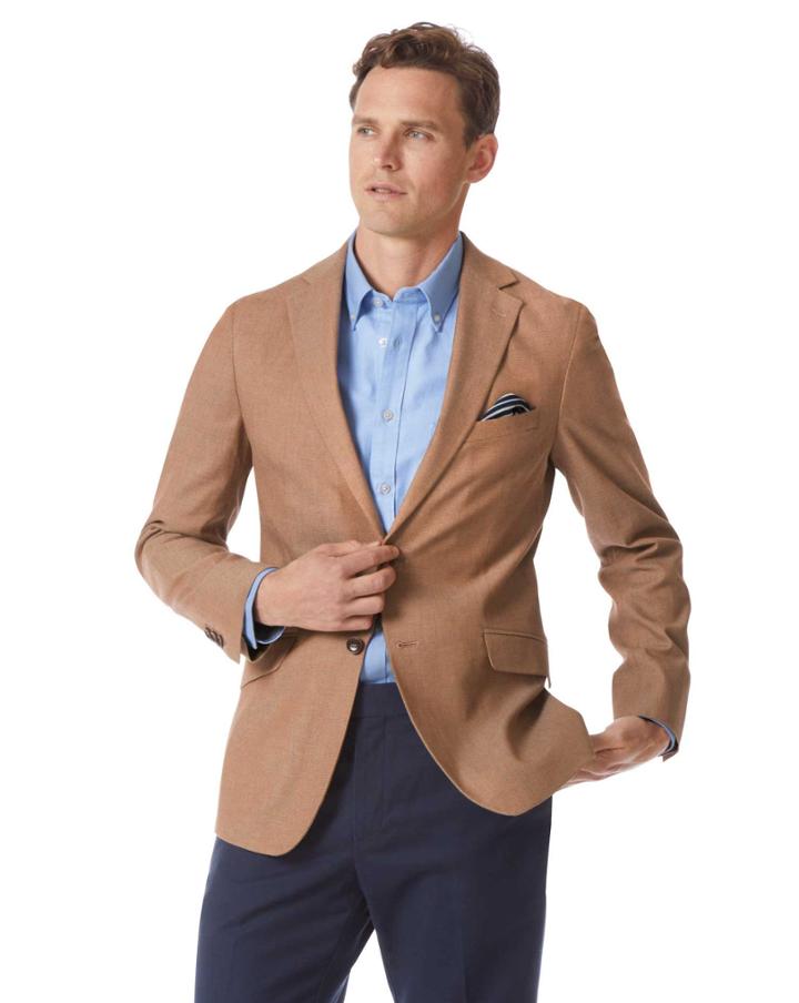  Slim Fit Tan Textured Stretch Cotton Cotton Jacket Size 36 By Charles Tyrwhitt