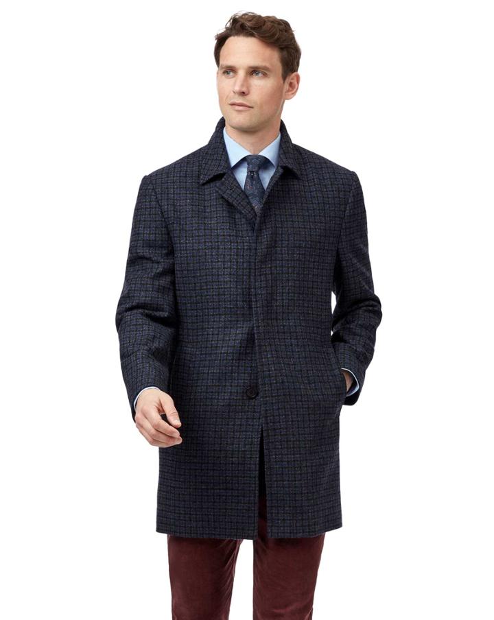  Grey With Blue Dogstooth Wool Car Wool Coat Size 40 By Charles Tyrwhitt