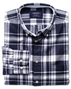 Charles Tyrwhitt Slim Fit Navy And White Check Washed Oxford Cotton Casual Shirt Single Cuff Size Medium By Charles Tyrwhitt