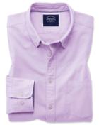  Slim Fit Lilac Plain Button-down Washed Oxford Cotton Casual Shirt Single Cuff Size Xl By Charles Tyrwhitt
