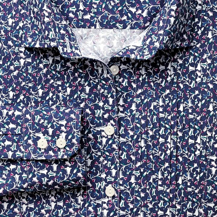 Charles Tyrwhitt Charles Tyrwhitt Women's Semi-fitted Floral Print Bib Front Bluebell Cotton Shirt Size 8