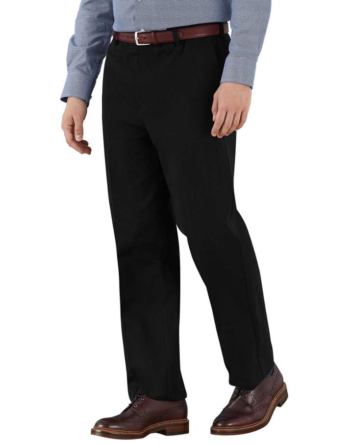 Charles Tyrwhitt Black Classic Fit Flat Front Non-iron Cotton Chino Pants Size W32 L30 By Charles Tyrwhitt