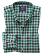 Charles Tyrwhitt Extra Slim Fit Button-down Non-iron Twill Green And Navy Blue Gingham Cotton Casual Shirt Single Cuff Size Large By Charles Tyrwhitt