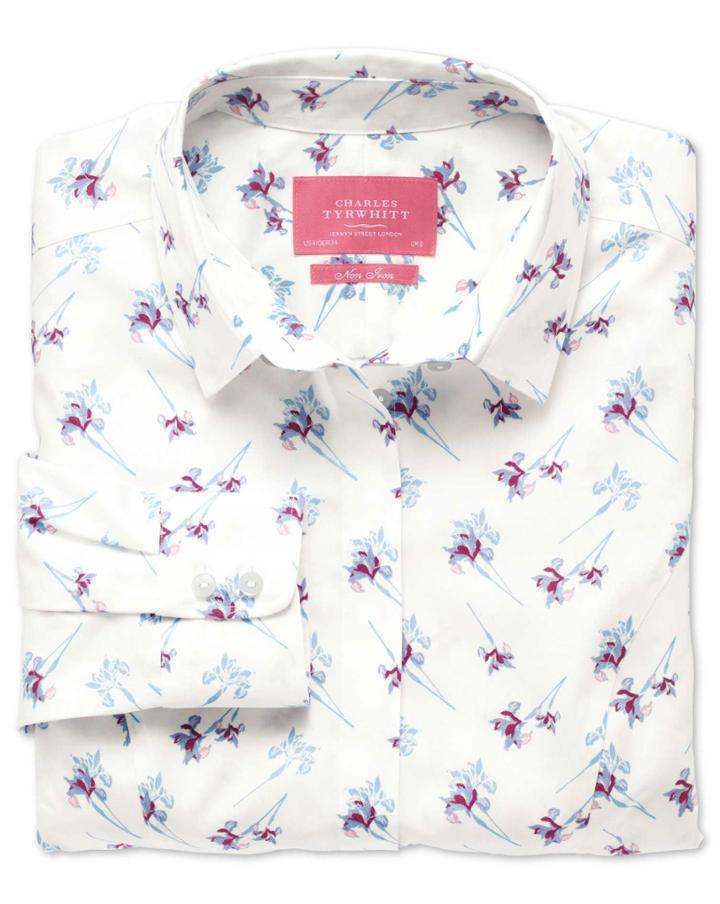 Charles Tyrwhitt Charles Tyrwhitt Women's Semi-fitted Non-iron Cotton Iris Printed Multicolor Shirt Size 12
