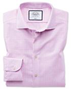  Slim Fit Business Casual Non-iron Modern Textures Pink Cotton Dress Shirt Single Cuff Size 14.5/32 By Charles Tyrwhitt