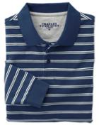 Charles Tyrwhitt Charles Tyrwhitt Classic Fit Blue And White Striped Pique Long Sleeve Polo Shirt