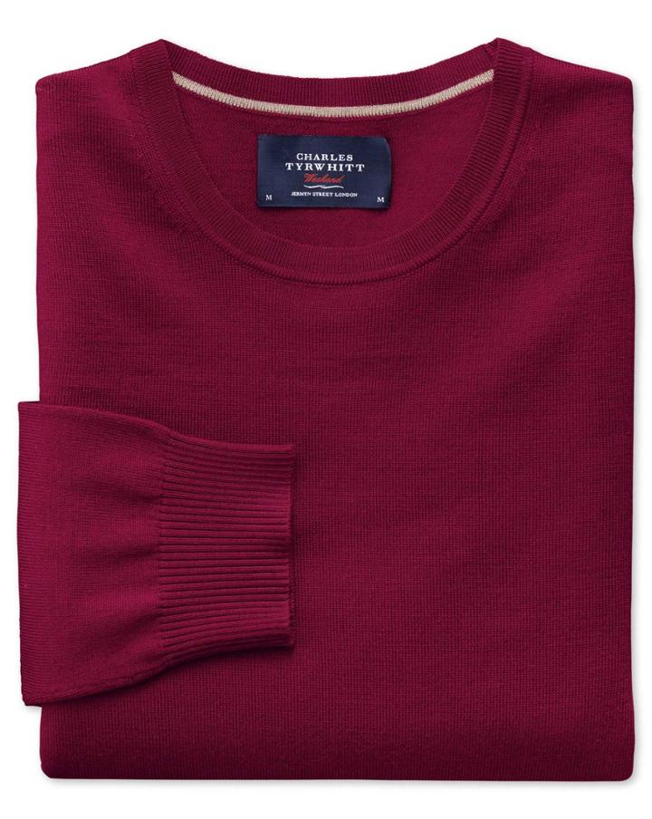 Charles Tyrwhitt Dark Red Merino Wool Crew Neck Sweater Size Medium By Charles Tyrwhitt