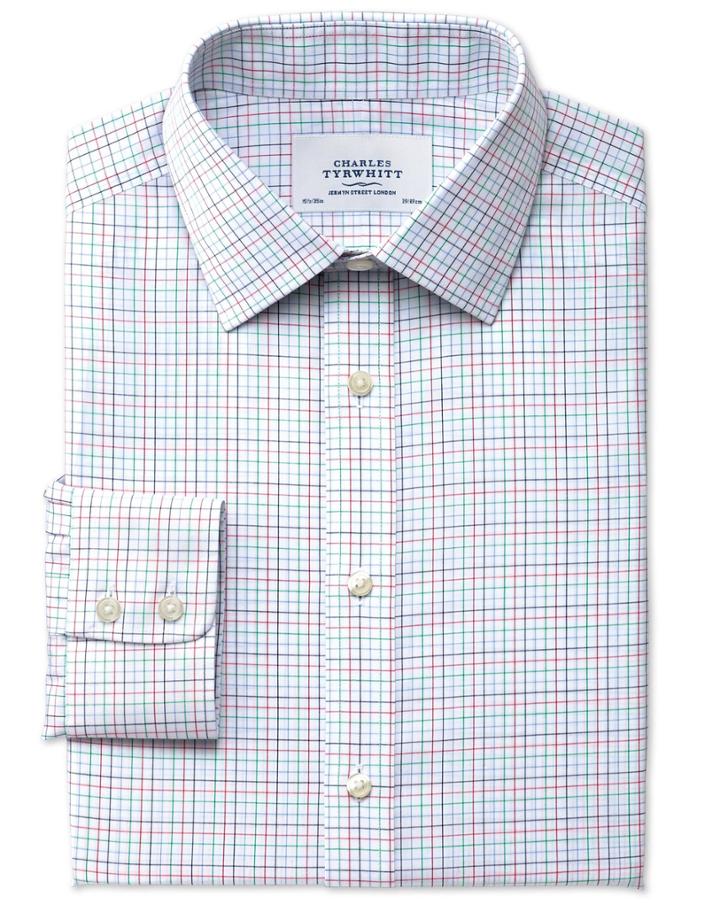 Charles Tyrwhitt Charles Tyrwhitt Classic Fit Non-iron Multi Check Green Cotton Dress Shirt Size 15.5/37
