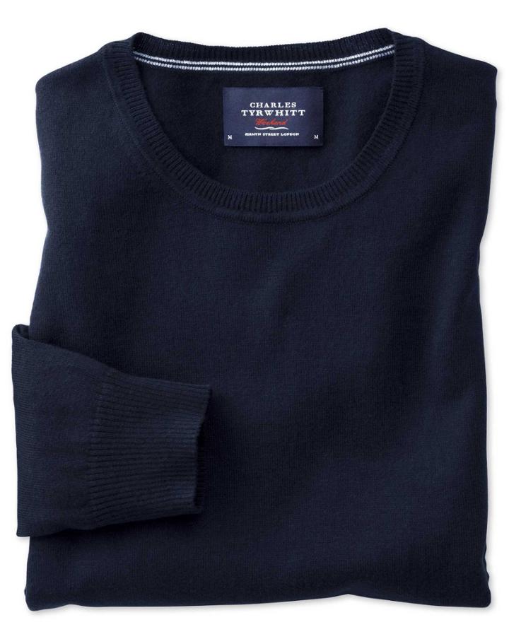 Charles Tyrwhitt Charles Tyrwhitt Navy Cotton Cashmere Crew Neck Jumper