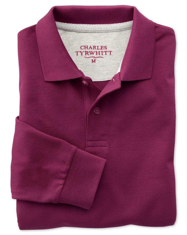 Charles Tyrwhitt Charles Tyrwhitt Wine Long Sleeve Pique Cotton Polo Size Large