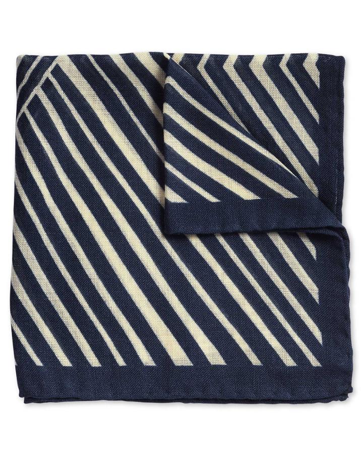  Navy And White Abstract Luxury Italian Stripe Print Wool Pocket Square By Charles Tyrwhitt