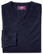  Navy Merino Silk V-neck Merino Silk Sweater Size Large By Charles Tyrwhitt