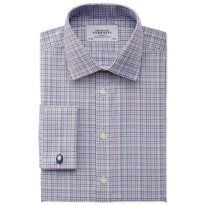 Charles Tyrwhitt Charles Tyrwhitt Classic Fit Jermyn Street Check Sky Blue Egyptian Cotton Dress Shirt Size 15/35