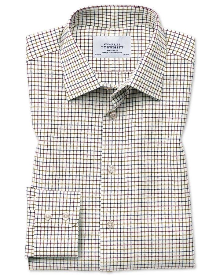 Charles Tyrwhitt Slim Fit Country Check Purple And Green Cotton Dress Shirt Single Cuff Size 15/34 By Charles Tyrwhitt