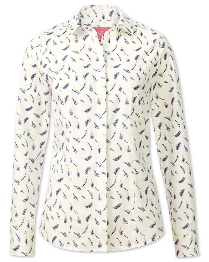 Charles Tyrwhitt Charles Tyrwhitt Women's Semi-fitted Non-iron Feather Print Cotton Shirt Size 6
