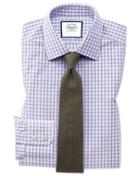  Slim Fit Purple Windowpane Check Cotton Dress Shirt Single Cuff Size 14.5/33 By Charles Tyrwhitt