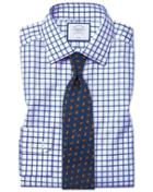  Slim Fit Non-iron Royal Blue Grid Check Twill Cotton Dress Shirt Single Cuff Size 15/32 By Charles Tyrwhitt