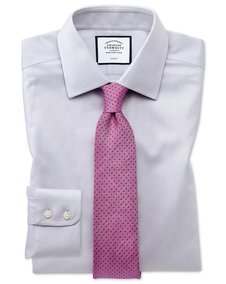  Extra Slim Fit Non-iron Grey Triangle Weave Cotton Dress Shirt French Cuff Size 14.5/33 By Charles Tyrwhitt