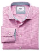 Charles Tyrwhitt Charles Tyrwhitt Classic Fit Semi-spread Collar Business Casual Puppytooth Pink Cotton Dress Shirt Size 17/34
