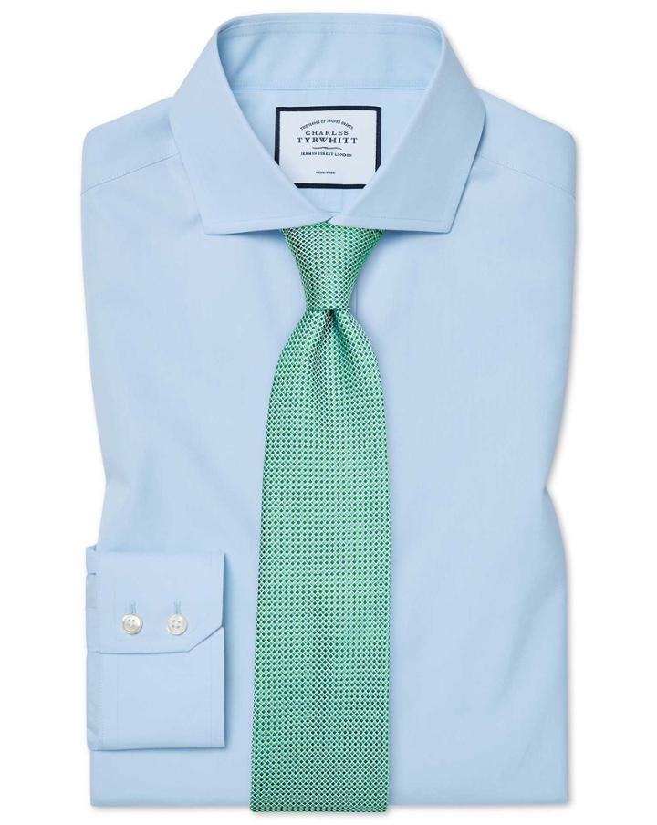  Extra Slim Fit Non-iron Cutaway Sky Blue Tyrwhitt Cool Cotton Dress Shirt Single Cuff Size 14.5/32 By Charles Tyrwhitt