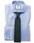  Extra Slim Fit Non-iron Twill Sky Blue Gingham Cotton Dress Shirt Single Cuff Size 14.5/33 By Charles Tyrwhitt