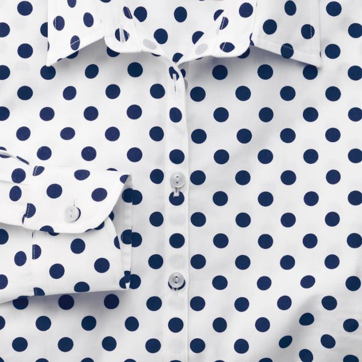 Charles Tyrwhitt Charles Tyrwhitt Women's Semi-fitted Spot Print White And Navy Cotton Shirt Size 12
